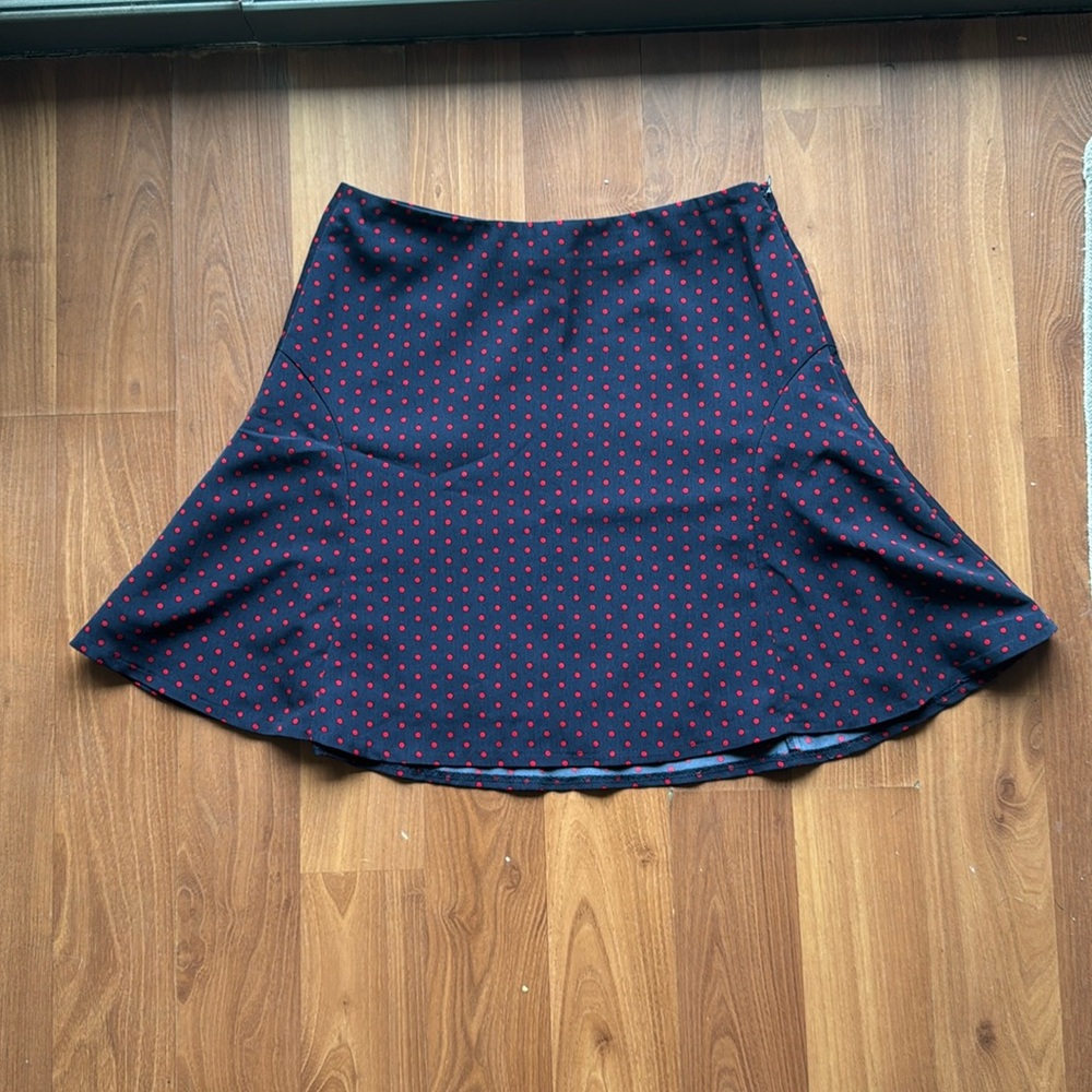 Blue and red polka dot skirt